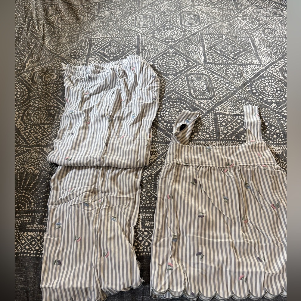 Striped Pajama Set with Embroidered Details